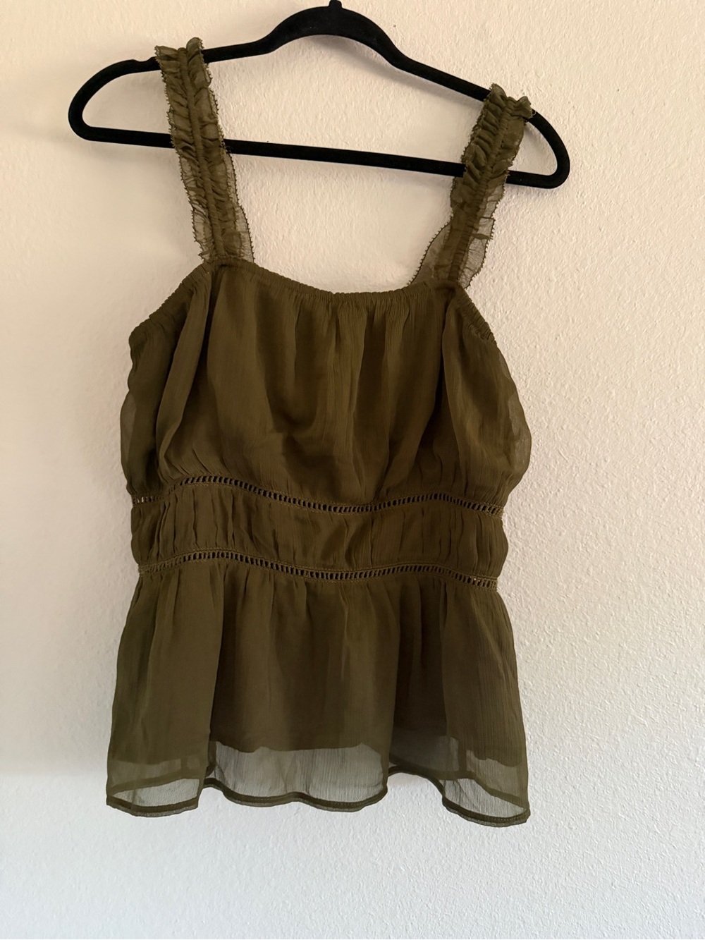 Old Navy Forest Green Smocked Ruffle Wide Strap Tank Top Fairy Boho Renaissance